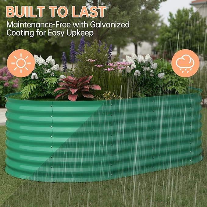 Garvee 6x3x2 ft Galvanized Raised Garden Bed Outdoor, 24 in Tall Metal Planter Box for Flowers Vegetables, Rust-Resistant Raised Garden Beds for Gardening, Easy Assembly Outdoor Garden Box & Planters
