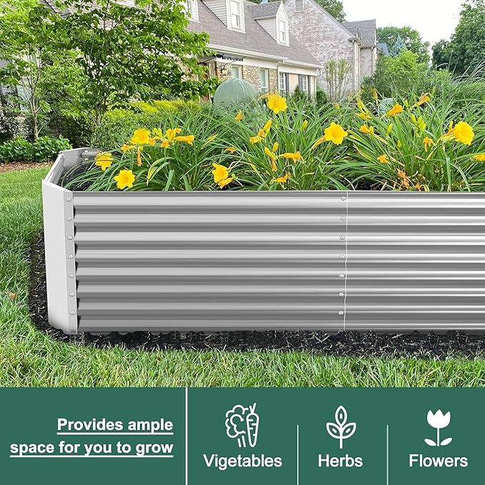 Land Guard 2 Pack 8×4×2ft Galvanized Raised Garden Bed Kit, Galvanized Planter Raised Garden Boxes Outdoor, Large Metal Raised Garden Beds for Vegetables (Silver)