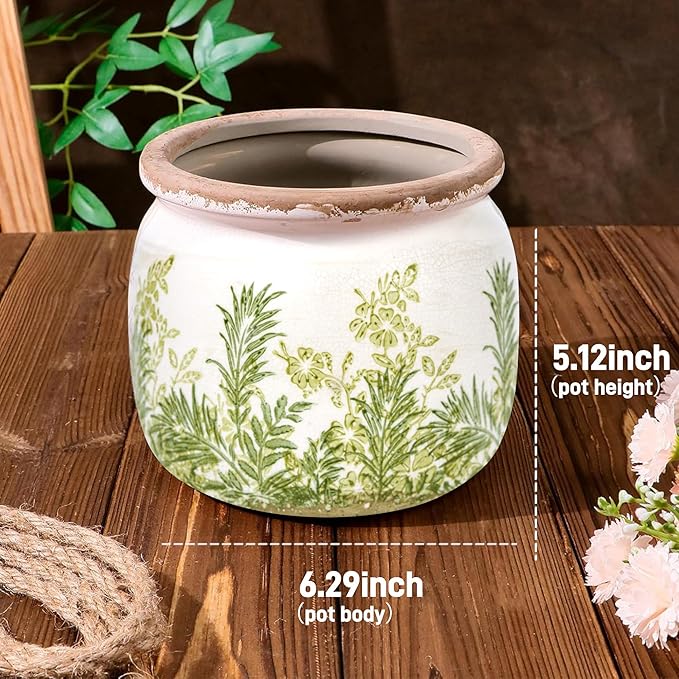 Flower Pot,Vintage Ceramic Pot for Planter with Drainage Holes, 6.29 inch Ice Crack Glazed Indoor Planters Pot for Indoor,Tucan Home Decor,Gardening Gifts (French Country)