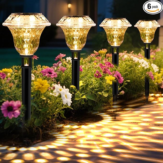Solar Pathway Lights Garden Decor for Yard, Solar Garden Lights for Outside Waterproof Landscape Lighting, Garden Decorative for Walkway, Driveway, Yard, Landscape, Lawn (6 Pack Warm White)