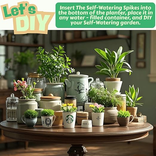 GreenShip 4-Pack Patented Self-Watering Spikes – DIY Plant Watering System for Indoor Plants, Fits Grower Pots, Reuse Containers, Automatic Self-Watering Stakes (Small)