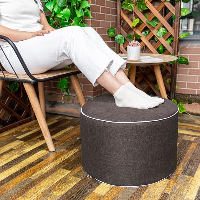 Outdoor Ottoman Outdoor Ottomans for Patio 19x12 Inches Modern Lightweight Foam Stuffed Pouf Outdoor Footstool Footrest Foot Stool Waterproof (Dark Coffee)