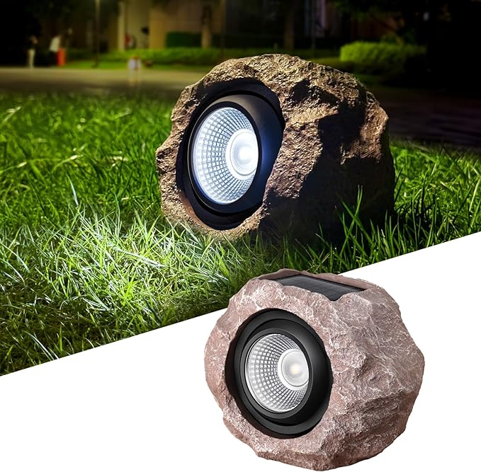 Timeflies Solar Rock Lights Outdoor 1 Pack, Bright Solar Spotlights Outdoor Waterproof, Wireless LED Rock Lights, Auto On/Off Solar Landscape Spotlights for Yard Walkway Patio Pathway Flowerbed