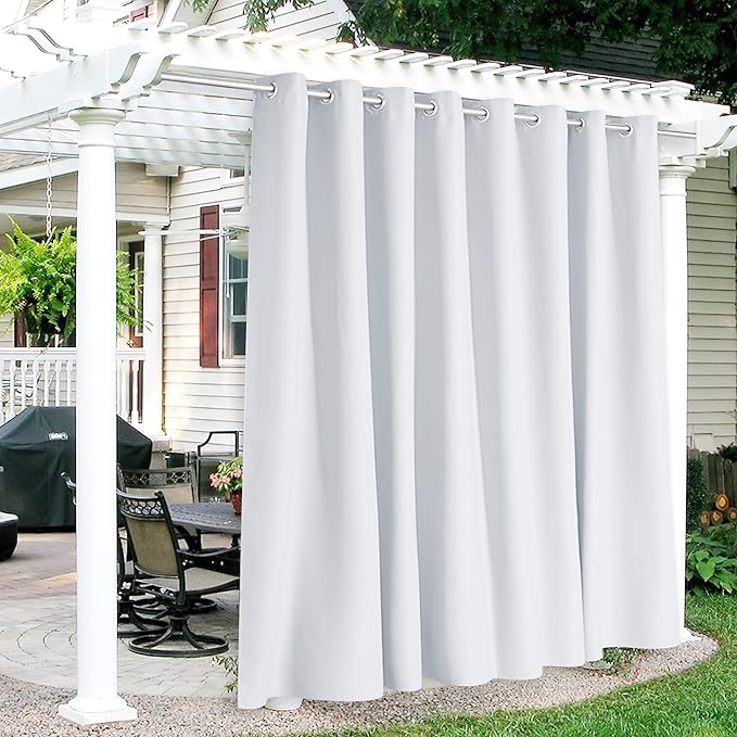 RYB HOME Extra Wide Outdoor Curtains for Patio Waterproof Heavy Duty Thermal Insulated in Summer Full Coverage Privacy for Porch, Cabana & Pool, W120 x L95, Greyish White, 1 Panel