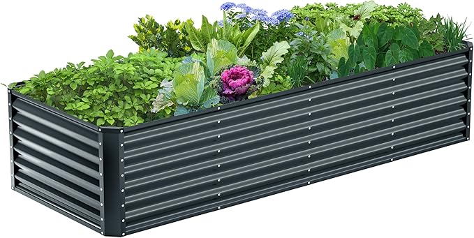 8x2x2FT Galvanized Raised Garden Bed,Galvanized Planter Boxes Outdoor, Large Metal Raised Garden Beds for Vegetables-Grey
