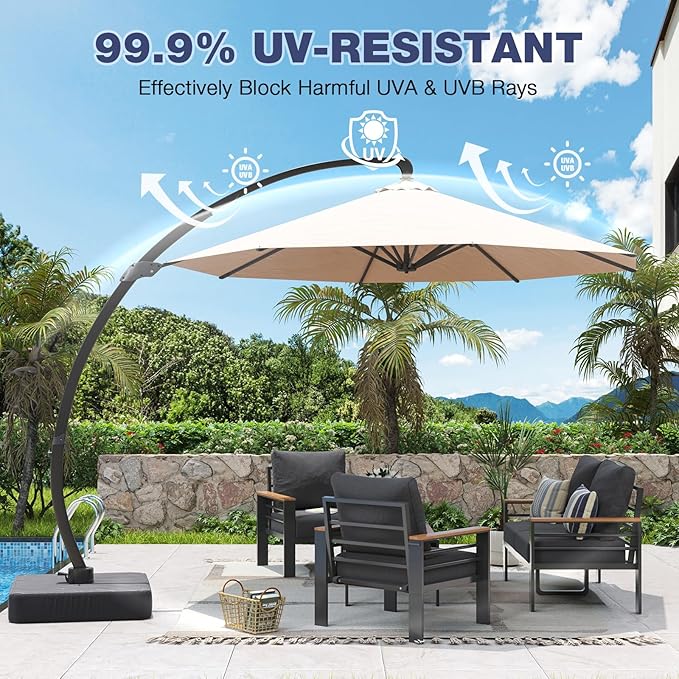 Aoxun Aluminum Patio Furniture Set with Umbrella 4 Seats, Oversized Outdoor Sectional with Washable Thick Cushions, Coffee Table and Waterproof Cover, Patio Conversation Sets for Porch, Balcony, Deck