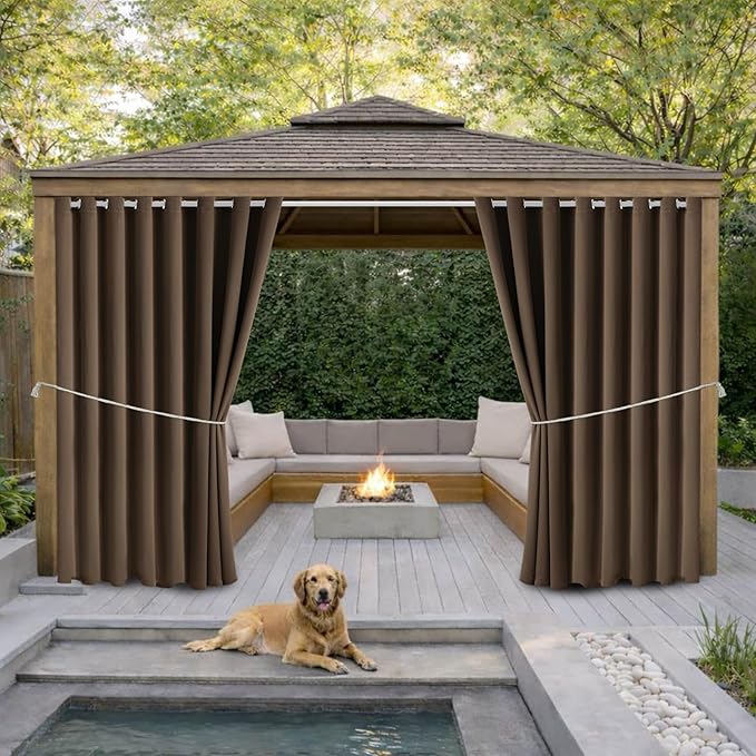 Waterproof Outdoor Curtain W105 x L108 - Grommet Top Sunlight Blocking Window Treatment Drapes Blackout Curtains for Home Bedroom Living Room Outdoor Patio Porch Pergola Cabana Gazebo (2 Panels)