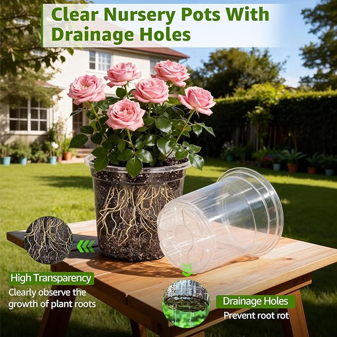 MIXC Clear Nursery Pots with Drainage Holes, 7/5/4/3.5 Inch Reinforced Transparent Plastic Seed Starter Pots, for Indoor Outdoor Gardening Seedling Planter, 36 Pack
