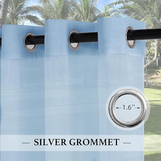 RYB HOME Sheer Curtains Outdoor - Linen Look Translucent Drapes Waterproof, Light Filtering Quick Dry Sheers for Exterior Patio Porch Wedding, 54" Wide by 96" Long, 2 Panels, Navy Blue