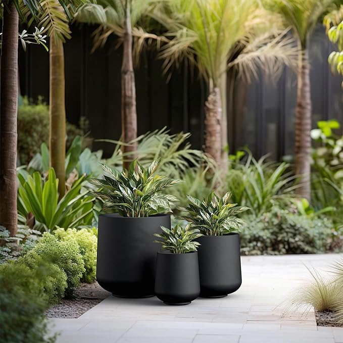 Kante 15.3"+11.6"+8.2" Dia Round Concrete Planter, Large Outdoor Indoor Planter Pots Containers with Drainage Holes and Rubber Plug for Home Garden Patio, Black