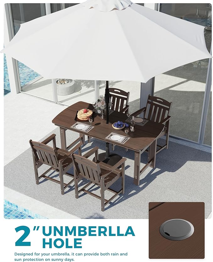 Ciokea HDPE Outdoor Dining Set, 5-Piece Patio Table and Chairs Set with Umbrella Hole, All-Weather Patio Dining Sets for 4, Durable Patio Furniture for Backyard, Garden, Lawn & Poolside, Brown