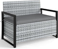 Tangkula 40 Gallon Outdoor Bench with Storage, Patio Wicker Storage Bench with Cushion, Cover, Metal Frame, Deck Box Seat for Backyard, Poolside, Balcony, Garden