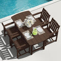 5-Piece Outdoor Dining Furniture Set with Chairs, All-Weather HDPE Patio Table and 4 Chairs, Umbrella Hole, for Garden Backyard or Deck - Brown