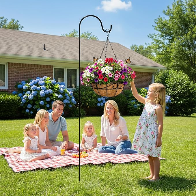 Outdoor Metal Hanging Planters Basket (4pack, 14 inch) Hanging Baskets for Plants Chain Round Wire Plant Holder with Coco Fiber Liners for Garden, Patio, Deck, Porch(Flower Border)