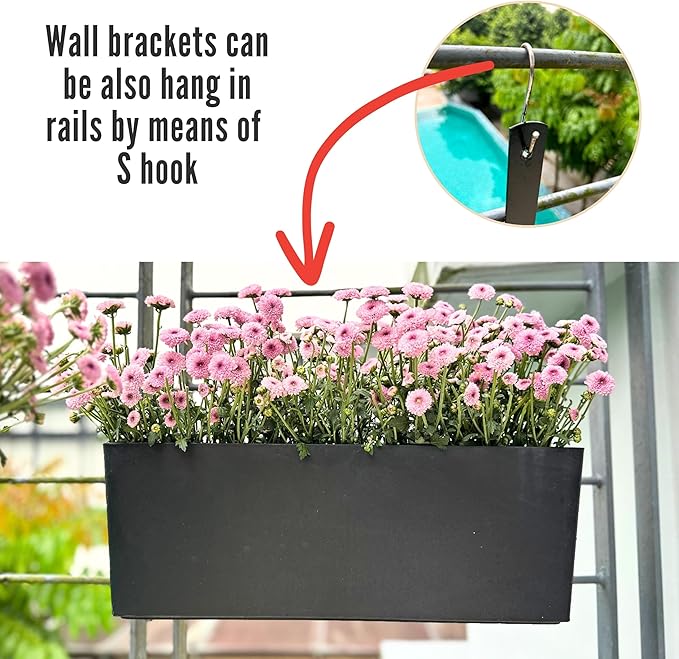 LaLaGreen Wall Planters for Outdoor (2 Pack, 14 Inch) Black Self Watering System Hanging Plant Box Flower Pot, Rectangular Wall Mount Indoor Vertical Living Garden Decoration Window Sill Herb Trendy
