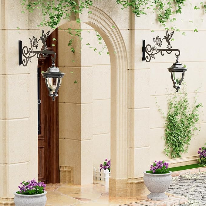 4-Pack Aesthetic Plant Hangers Outdoor – 10 Inch Metal Hanging Plant Bracket with Beautiful Hummingbird Pattern – Anti Rust Plant Hooks for Hanging Plants, Bird Feeder, Windchime, Lantern