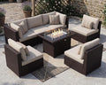 NICESOUL 7 Piece Outdoor Patio Furniture Set with Fire Pit Table Natural Gas & Propane Convertible, 29.3'' High Backrest Deep Wide Seating Conversation Sets, Wicker Sectional Couches, Brown & Beige