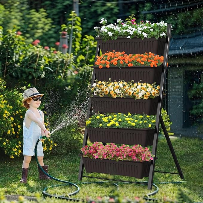 TOREVSIOR 5-Tier Vertical Raised Garden Bed, Vertical Garden Planter with Water Drainage, Elevated Garden Bed for Vegetables Flowers Herbs Indoor Outdoor