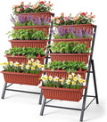 Homdox 2 Pack Vertical Garden Bed, 5 Tiers Vertical Raised Garden Planter, 23 * 26 * 45Inch Outdoor Garden Raised Bed with 4 Hooks, Vegetable Flower Planter Raised Stand for Garden Patio Yard, Brown