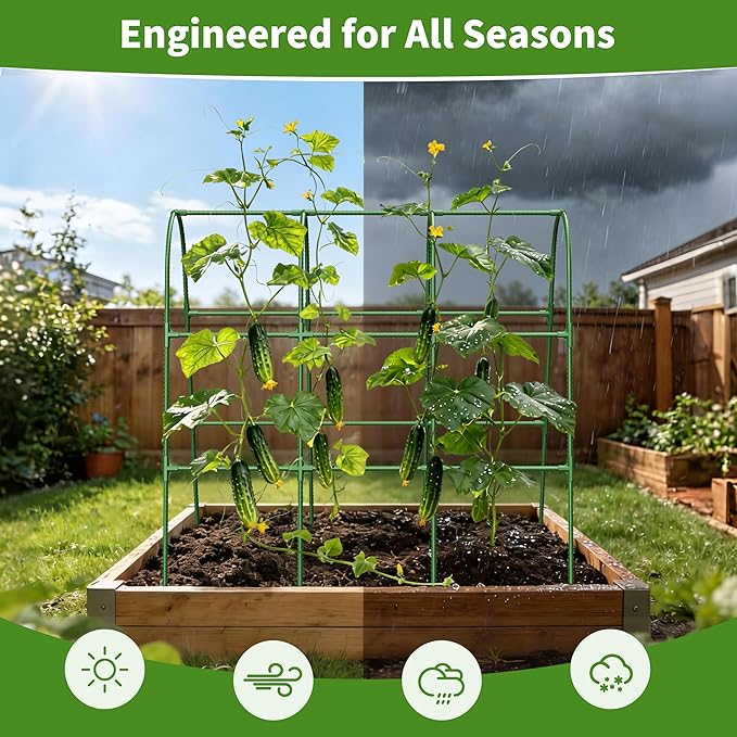 Cucumber Trellis for Raised Bed,U-Shape Garden Trellis for Climbing Plants Outdoor, Metal Arch Vegetables Trellis, Plant Support for Vine (Green, 47.2x47.2 X21.6)