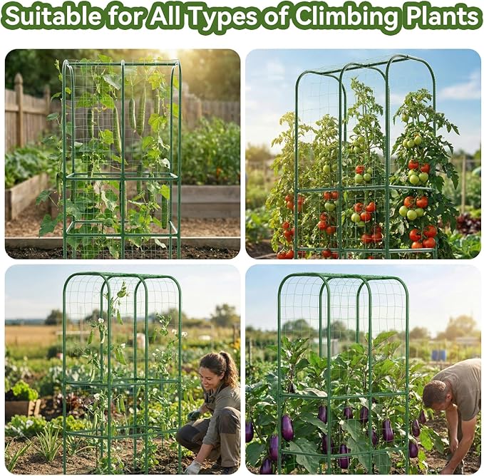 65" Tall Cucumber Trellis for Raised Bed, Garden Trellis for Climbing Plants Outdoor, U-Shape Metal Arch Vegetables Trellis Plant Support for Zucchini Squash Vines