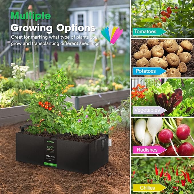 VIVOSUN 3-Pack 2-Grid 10 Gallon Grow Bags, Heavy Duty Square Plant Grow Pots, 400G Thickened Breathable Fabric Plant Container with Reinforced Handles & 10 Pcs Plant Labels for Flowers, Vegetables