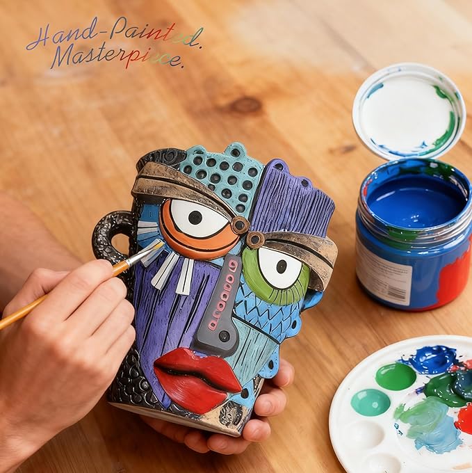 Abstract Face Planter Pots for Plants,Hand-Painted Colorful Flower Pots with Drainage,Indoor Outdoor Garden Decor Gift(Eclectic,Large)