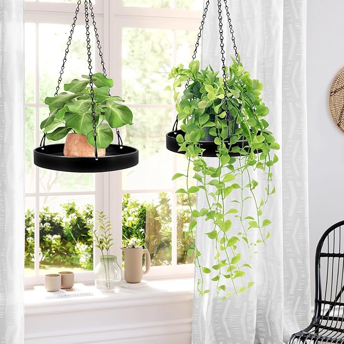 Plant Hanger Indoor Outdoor, Hanging Planter Baskets for Outdoor Indoor Plants, Hanging Plant Holder Plant Shelf Metal Window Plant Hanger, 3 Pack