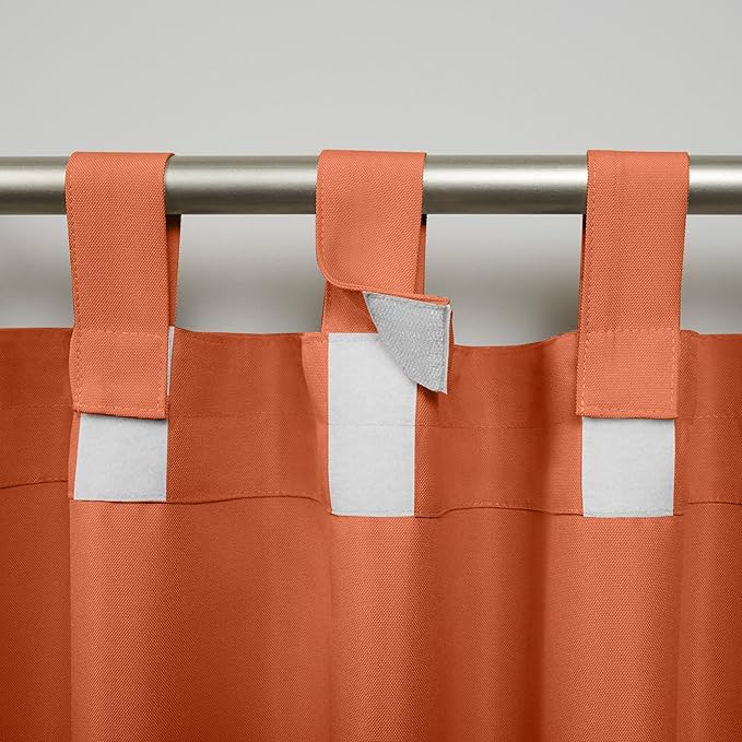 Exclusive Home Cabana Solid Indoor/Outdoor Light Filtering Hook-and-Loop Tab Top Curtain Panel Pair, 54"x108", Mecca Orange