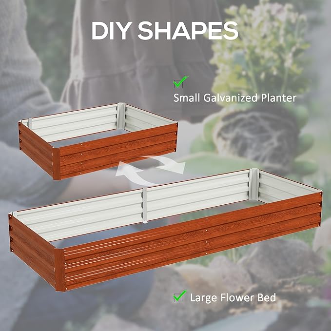 Outsunny Galvanized Raised Garden Bed, 8' x 3' x 1' Metal Planter Box, for Growing Vegetables, Flowers, Herbs, Succulents, Natural Wood