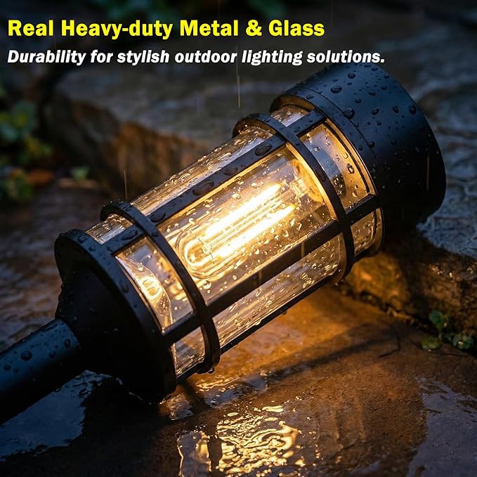 Solar Lights Outdoor Waterproof, 8 Pack 21" Solar Pathway Lights with Metal & Glass, Auto On/Off Garden Lights for Yard, Landscape, Driveway Walkway