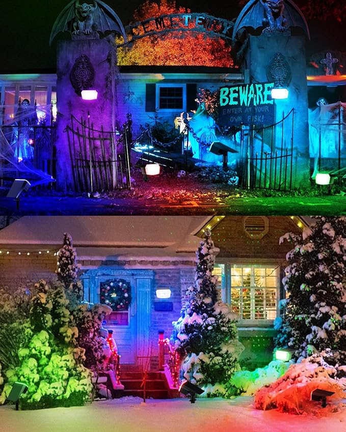HIBOITEC Solar Spot Lights Outdoor Color Changing 59LED Landscape Lighting Solar Powered Uplights Waterproof Dusk to Dawn for Christmas Decorations Garden Yard Outdoor 4 Packs Multicolor