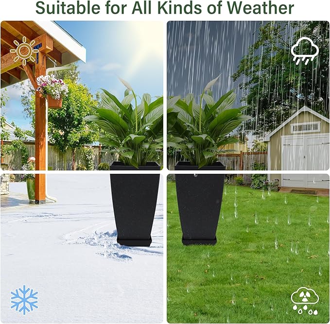Set of 2 Tall Planter, 21 inch Large Plastic Planter with Drain Hole & Saucers, Large Outdoor Planters for Porch, Garden, Patio, Balcony(Cement Gray)