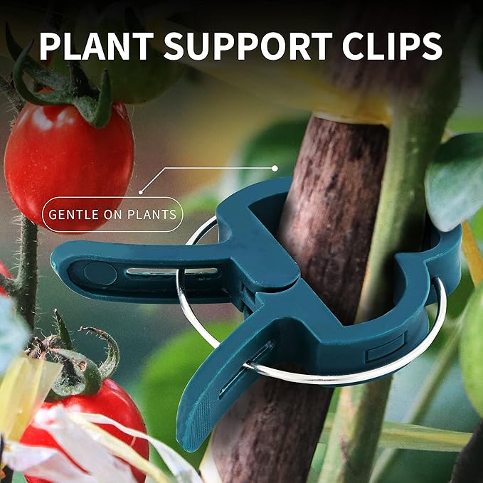 Ram-Pro 20 Piece Green Gentle Gardening Plant & Flower Lever Loop Gripper Clips, Tool for Supporting or Straightening Plant Stems, Stalks, and Vines, Garden Clips