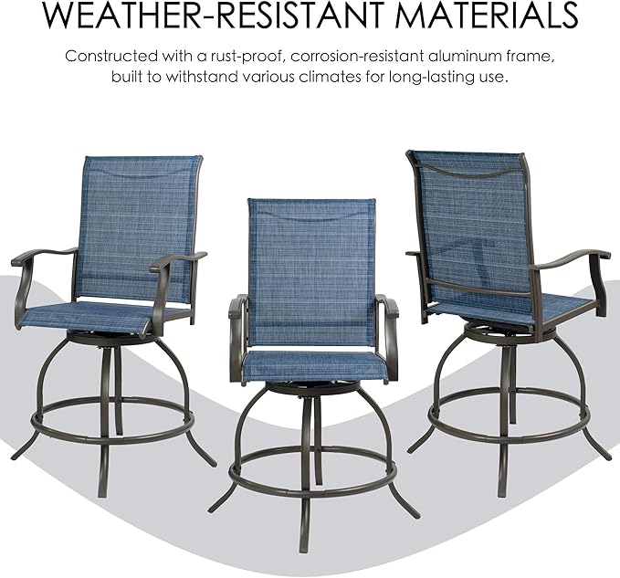Kozyard Isabella Outdoor Swivel Bar Stools, Counter Height Patio Swivel Chairs with Textilene Seat, High Outdoor Bar Chairs for Backyard, Bistro, and Patio Bars NavyBlue