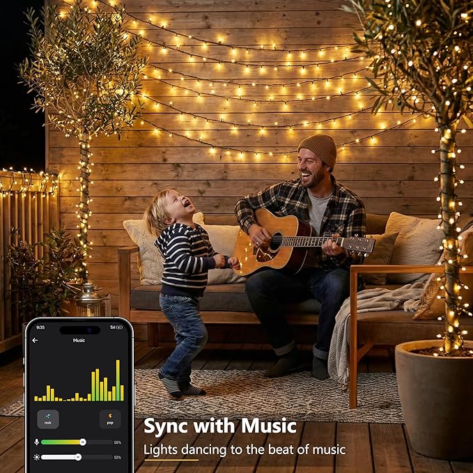Brizled Smart String Lights, 65.61ft 200 LED Christmas Lights with APP & Voice Control, WiFi Christmas Fairy Light Warm White Music Sync Xmas Tree Lighting Green Wire for Home Xmas Tree Party Decor