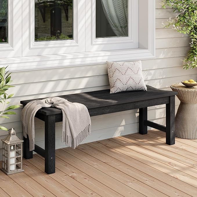 Stoog Outdoor Bench, 2-Person Outdoor Poly Lumber Backless Bench, Weatherproof Garden Bench, Never Rot or Fade, Suit for Church, Backyard, Porch and Park, Black