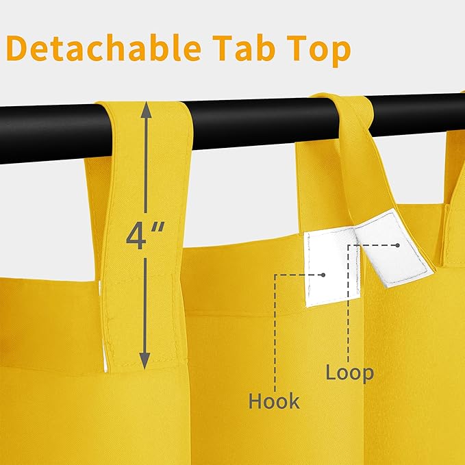 Easy-Going Outdoor Patio Curtains Detachable Tab Top Windproof Weatherproof Curtain for Cabana, Porch, Pergola and Gazebo, Tab Bottom Drape, 2 Panels, 54W x 108L inch, Yellow