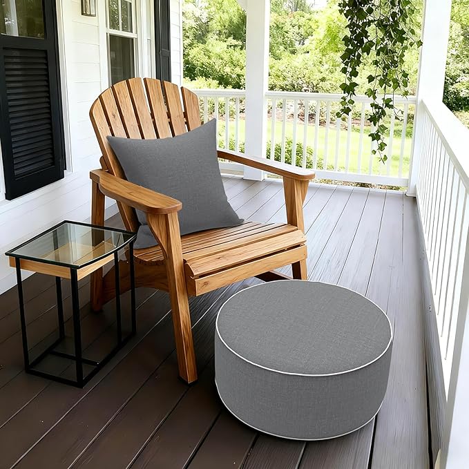 LVTXIII Outdoor/Indoor Inflatable Ottoman, 21"x21"x9" Patio Footrest Stool, Portable Round Pouf Ottoman for Patio Garden, Camping or Home Decoration, Grey Textured
