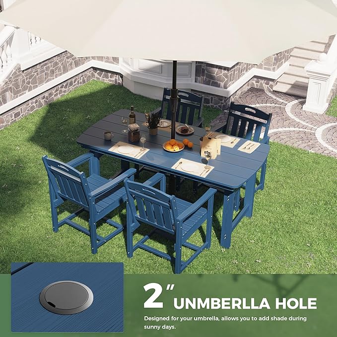 HDPE Outdoor Patio Dining Set with Table & 4 Chairs, All-Weather 5-Piece Outdoor Table and Chairs, 2" Umbrella Hole, Patio Furniture for Garden, Backyard, Deck | Navy Blue