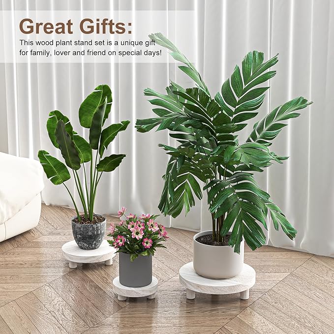 Wood Plant Stand Indoor Outdoor, 12/10/8/6" Round Wood Riser for Decor Wooden Stool Display Stand Flower Pot Holder Small Planter Tray Modern Potter Decorative for Desktop Counter Room