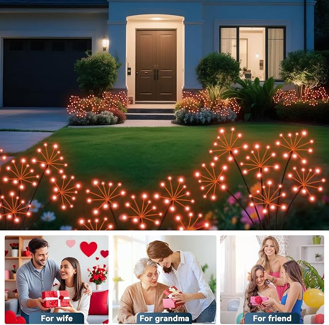 Solar Garden Lights 2 Pack Waterproof Swaying Starburst Light Solar Outdoor Lights for Yard Patio Walkway Pathway Party Wedding Decoration, Unique Gifts for Women, Orange