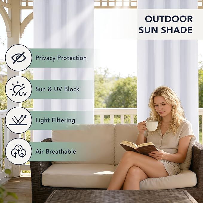 White Outdoor Curtains for Patio Waterproof - 8 Panels Privacy Weatherproof Outside Curtains with Grommets for Pergola, Gazebo, Porch, Cabana, Balcony, 54 x 95 Inch