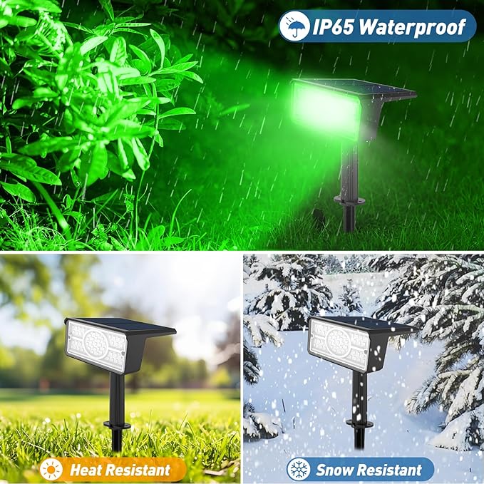 T-SUN Green Solar Spot Lights Outdoor 4 Pack, 49 LED 2 Lighting Modes, IP65 Waterproof Landscape Spotlights, 2 in 1 Auto On/Off Solar Lights for Yard, Garden, Driveway, Pathway