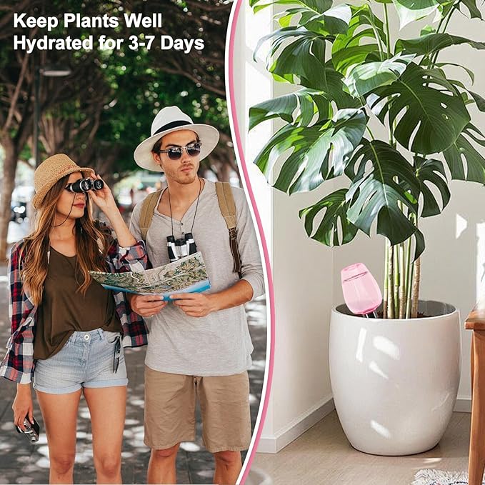 8 Pcs Plant Watering Globes Self Watering Planter Insert Plants Top Fill Water Device Plastic Water Bulbs Slow Release Terracotta for Plants, Pink