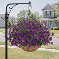 Artificial Faux Hanging Plants Flowers Basket for Outdoors Spring Summer Decoration, Hanging Planters with Fake Silk Flowers UV Resistant Realistic for Outside Porch Patio Balcony Garden Home （Purple）