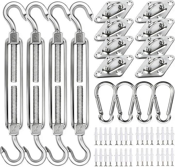 yofit Shade Sail Hardware Kit 5 inch for Triangle Rectangle Sun Shade Sail Installation, 304 Grade Stainless for Garden Outdoors, 80 Pcs