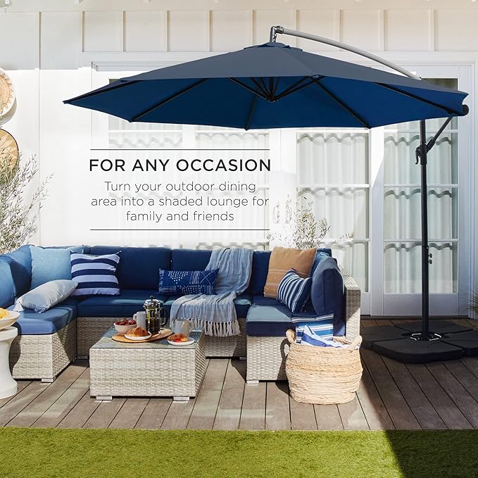 Best Choice Products 10ft Offset Cantilever Hanging Market Patio Umbrella, 8 Sturdy Ribs, Easy Adjustment - Navy Blue