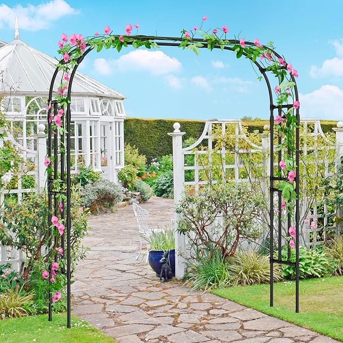DoCred Garden Arch Trellis for Climbing Plants, 87 Inch Large Garden Trellises Outdoor Metal Plants Support Archway Arbor Tunnel Trellis for Vegetables Plant Decoration, Black