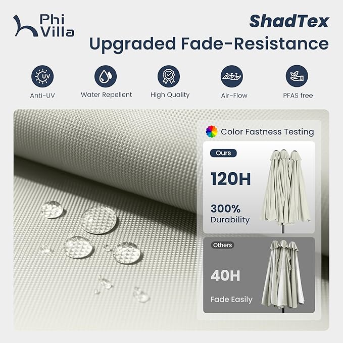 PHI VILLA 15ft Large Patio Umbrellas with Base Included, Outdoor Double-Sided Rectangle Market Umbrella with Stand, Outside Umbrellas for Poolside Lawn Backyard, Ivory